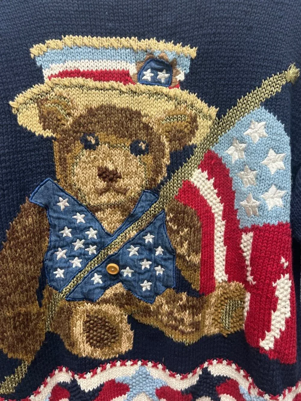 Eagle's Eye Collectibles Vintage 90's Patriotic Bear Cardigan Sweater - Picture 7 of 9
